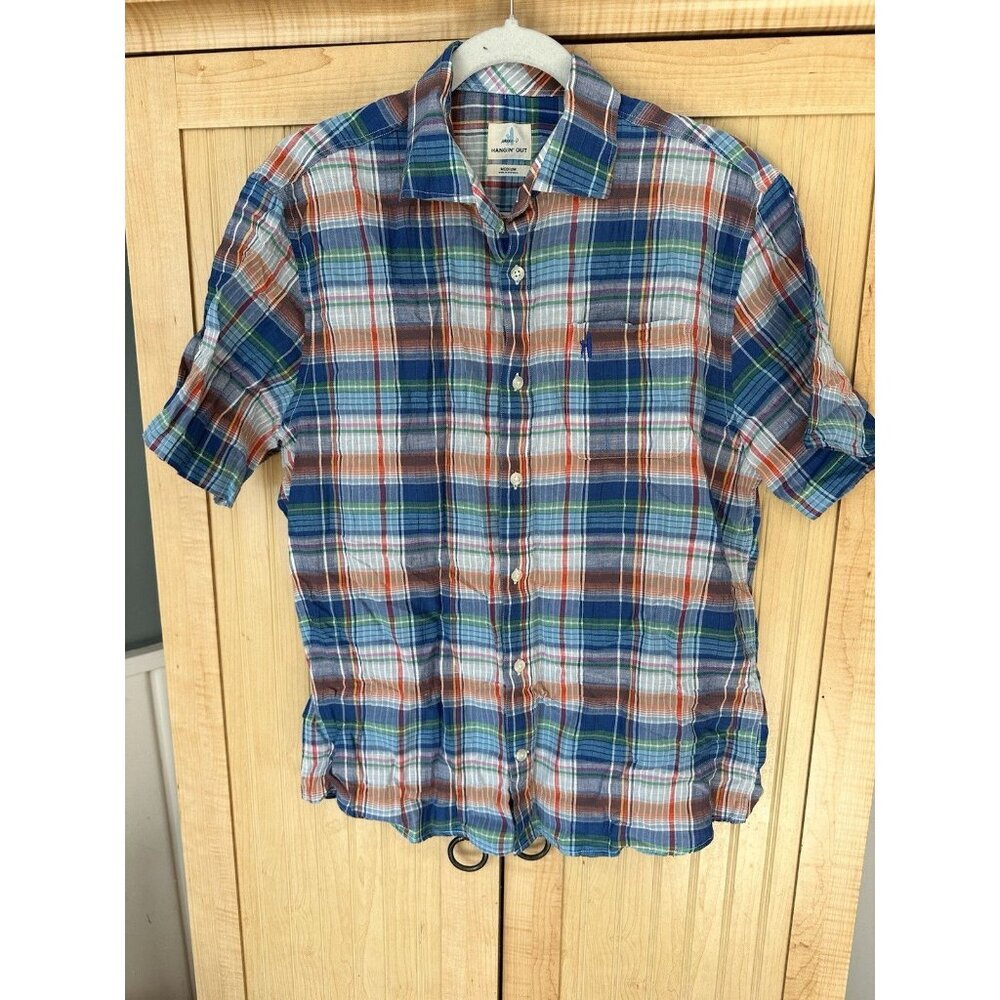 Johnnie-O Hangin`Out $135 Troy Tide Linen Blend Short Sleeve Shirt size M - Picture 2 of 6